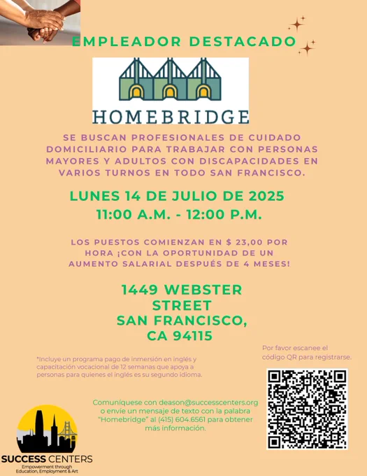Join Success Centers as we host an Employer Spotlight with Homebridge! Come out and learn more about the Vocational English as a Second Language Home Care Immersion Training Program.
