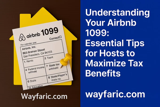 Airbnb host reviewing tax documents at home, with a laptop and coffee mug on the table—conceptual image for understanding Airbnb 1099 and maximizing tax deductions.