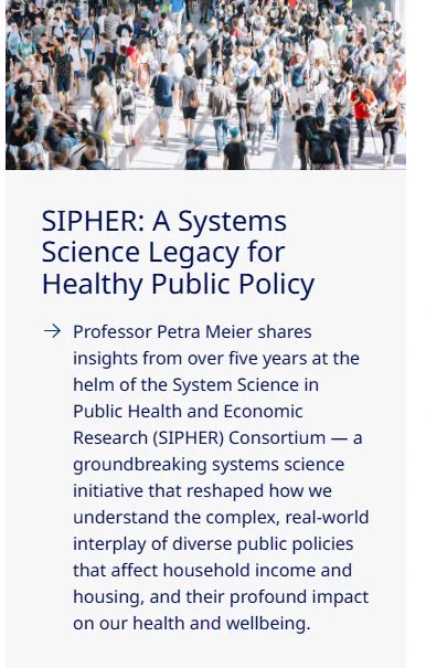 Title promoting Blog on Glasgow Social
Sciences Hub with top image of crowd of people walking - title reads SPIHER: A systems Science Legacy for Healthy Public Policy  - with more text below
