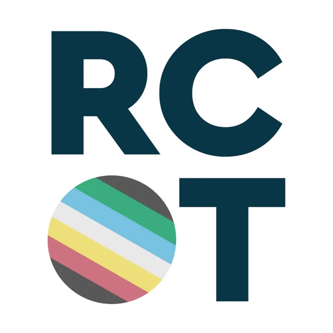 The RCOT logo with the Disability Pride flag in the O of the logo