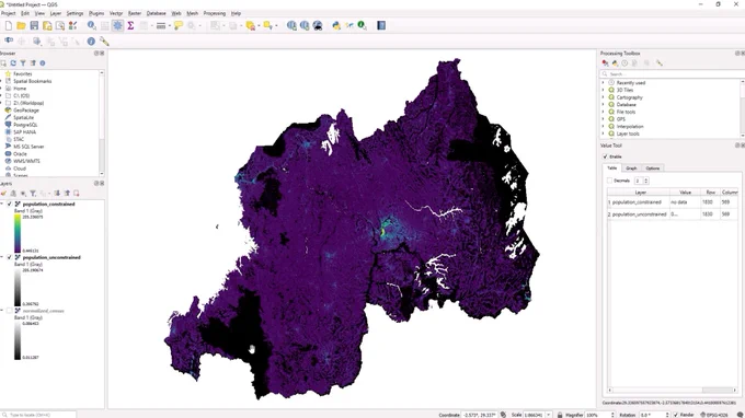 Screen capture of the WorldPop QGIS plugin