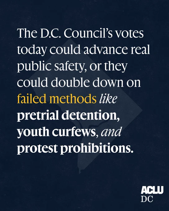 The D.C. Council’s votes today could advance real public safety, or they could double down on failed methods like 
pretrial detention, 
youth curfews, and 
protest prohibitions.