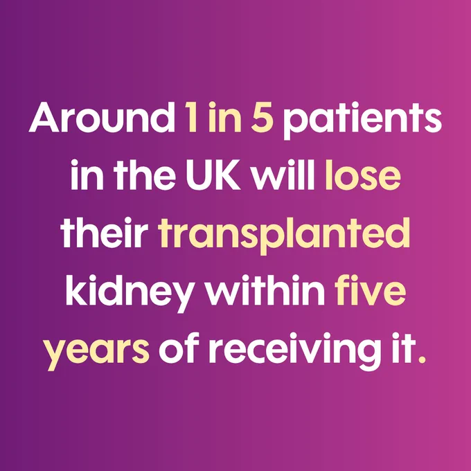 Infographic with the wording: Around 1 in 5 patients in the UK will lose their transplanted kidney within five years of receiving it.
