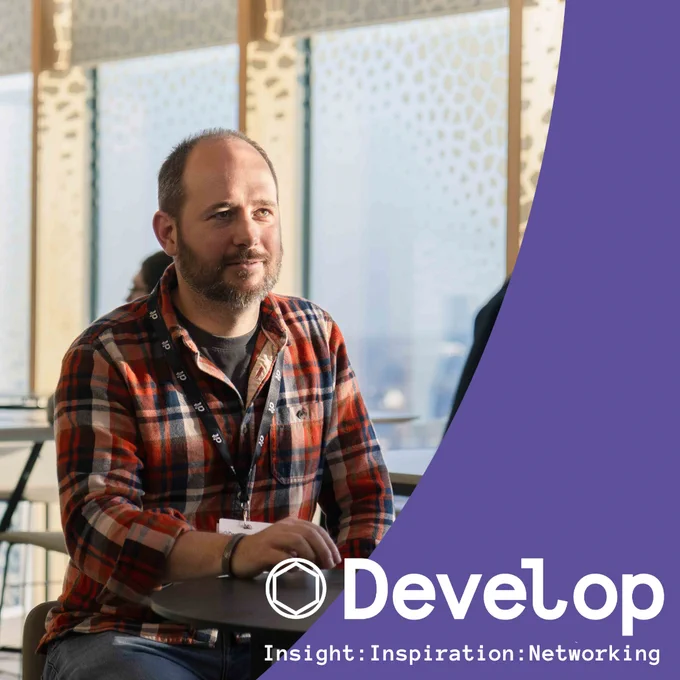 James Battersby of Gritstone Games in discussion at Develop: North (Liverpool) 2024