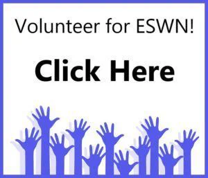 Graphic with hands raised and text Volunteer for ESWN!