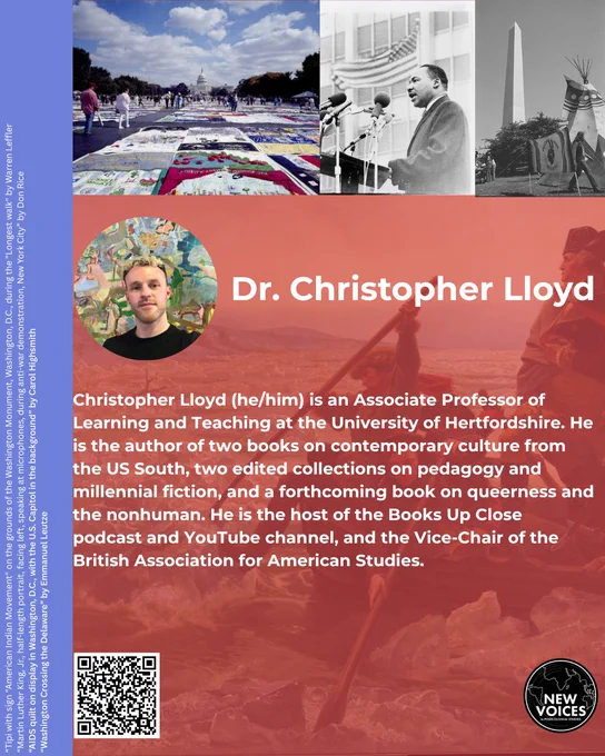 Christopher Lloyd (he/him) is an Associate Professor of Learning and Teaching at the University of Hertfordshire. He is the author of two books on contemporary culture from the US South, two edited collections on pedagogy and millennial fiction, and a forthcoming book on queerness and the nonhuman. He is the host of the Books Up Close podcast and YouTube channel, and the Vice-Chair of the British Association for American Studies.