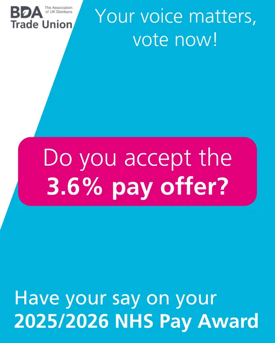 BDA Trade Union - Your voice matters, vote now!

Do you accept the 3.6% pay offer? Have your say on the 2025/2026 NHS Pay Award.