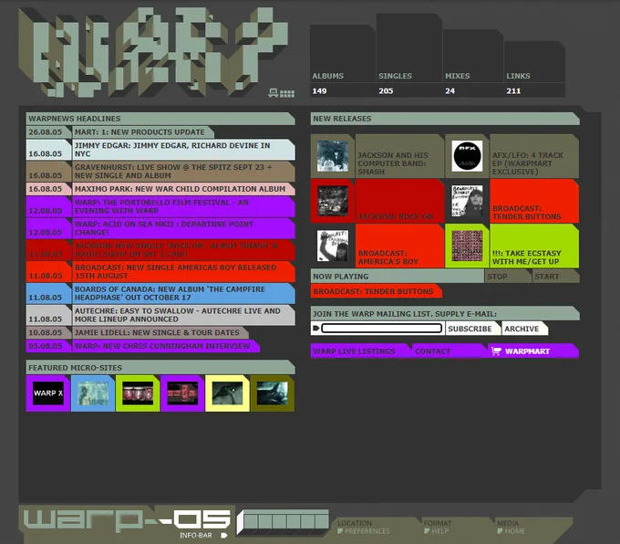 Warp Records website in 2005