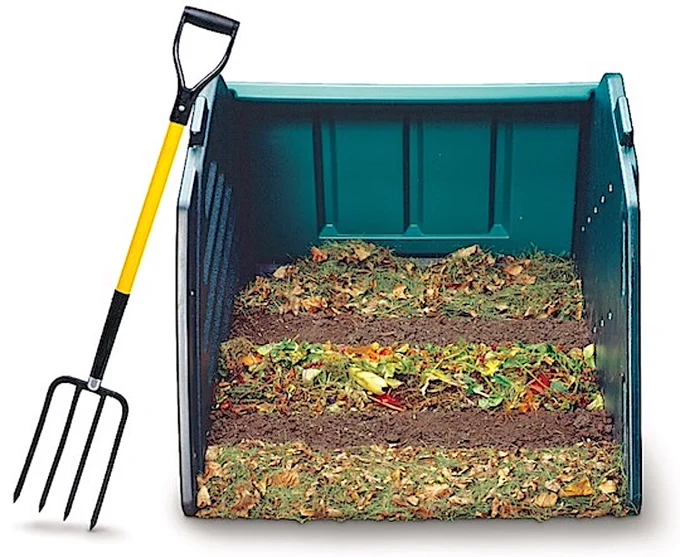 A compost bin and a spading fork go hand in hand, because green waste, lawn clippings, dead plants, and other organics require several turns during decomposition to form ideal, smoothly textured, and nearly sterile compost. Turning keeps the compost bin from emitting foul odors. Learn more, at the link.🔗
©1999, 2003 by Dolezal & Associates. All Rights Reserved. grownbyyou.com