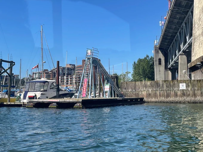 The English Bay slide stored at a marina near Granville Island