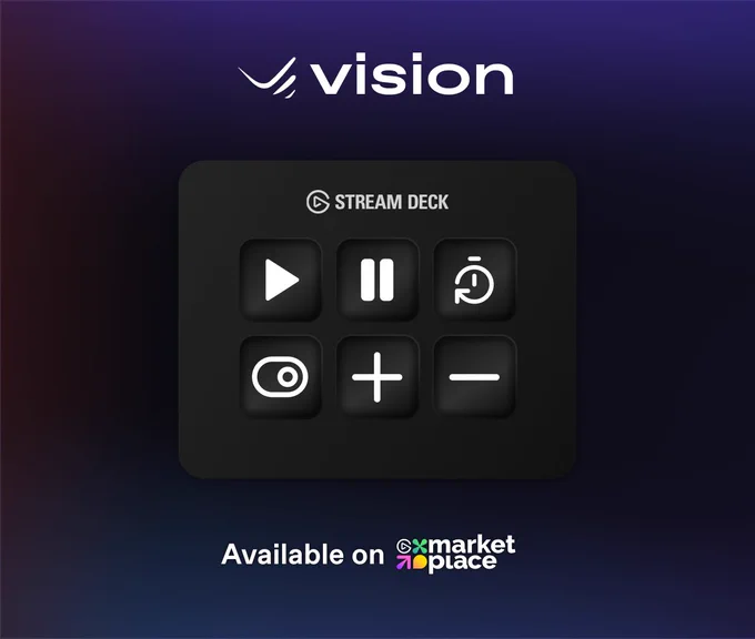 StreamDeck Mini with Vision buttons to control a overlay.