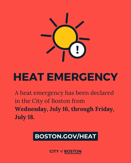 red graphic with text: heat emergency