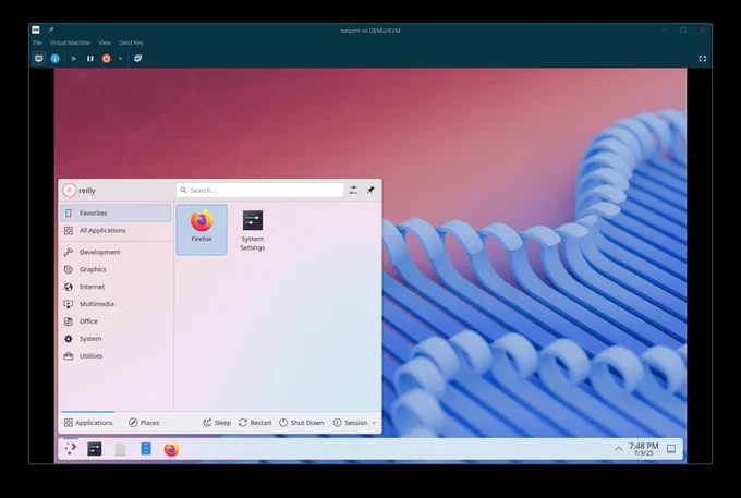 KDE Plasma session on AerynOS