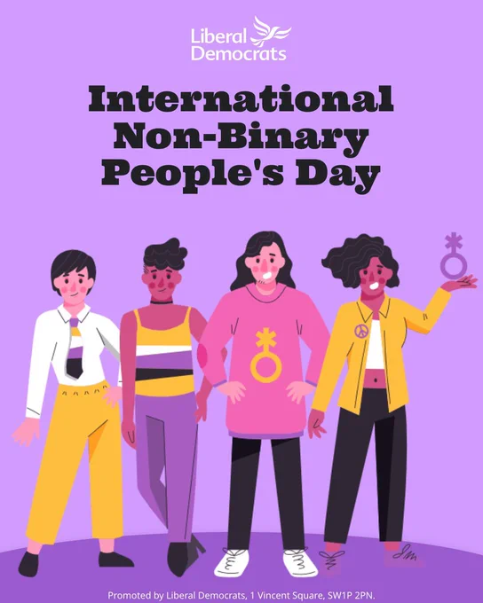 Liberal Democrats graphic recognises International Non-Binary People's Day.