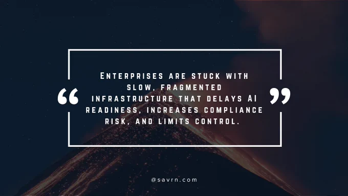 Frustrated enterprise IT leader looking at a slow, fragmented data center dashboard, symbolizing delays and compliance risks in traditional AI infrastructure.