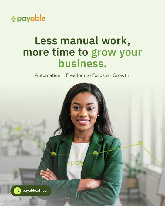 Start your week with clarity.
Financial automation isn’t just a tool, it’s your path to better decisions and bigger goals.

👉🏽 Click here to get started: http://bit.ly/4dvVd37

#payableafrica #businessgrowth #automationworks #mondaymotivation #nigerianentrepreneurs