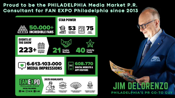This past May, FAN EXPO Philadelphia delivered another record-breaking event to multiple fan communities, families and friends -- and I’ve been honored to serve as the Philadelphia Media Market PR Consultant to this event (and its predecessor) since 2013. Behind the scenes? That’s where strategic storytelling comes in—and that’s what I do.  Whether it’s coordinating media coverage, building regional buzz, or elevating your message for maximum impact, I've been fortunate to be the Philly "go-to guy" for PR results that resonate with my clients' desired audience. If you're planning a major event, public relations campaign, or launch in the Philadelphia region, let’s talk. I’d love to help tell your story.