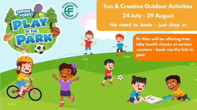 Fiun and creative outdoor activities for children. 24 july to 29 august. no need to book just drop in. dr bike will be offering bike health checks at certain sessions - book using the link in post
