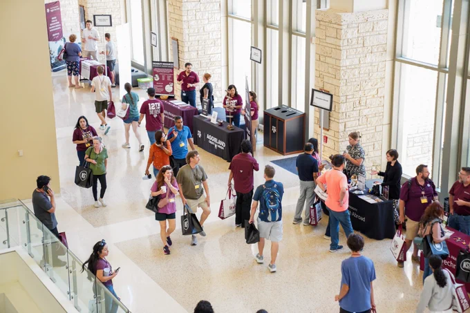 A photo of NSC attendees walking through the MSC.
