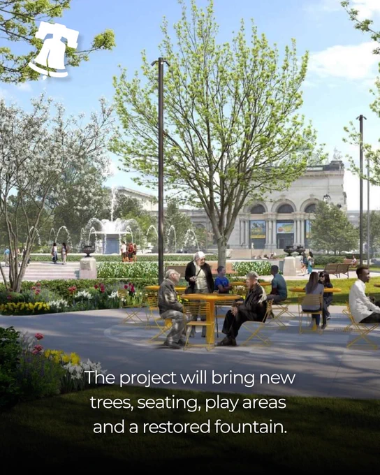 Renderings of a new park project to restore the Welsh Fountain Garden in Fairmount Park, Philadelphia