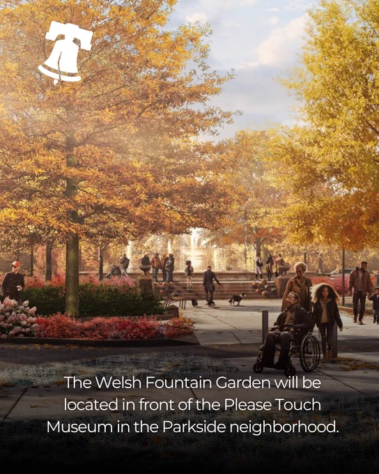 Renderings of a new park project to restore the Welsh Fountain Garden in Fairmount Park, Philadelphia