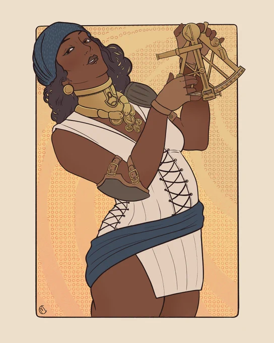 Illustration of Isabela from Dragon Age holding a sextant