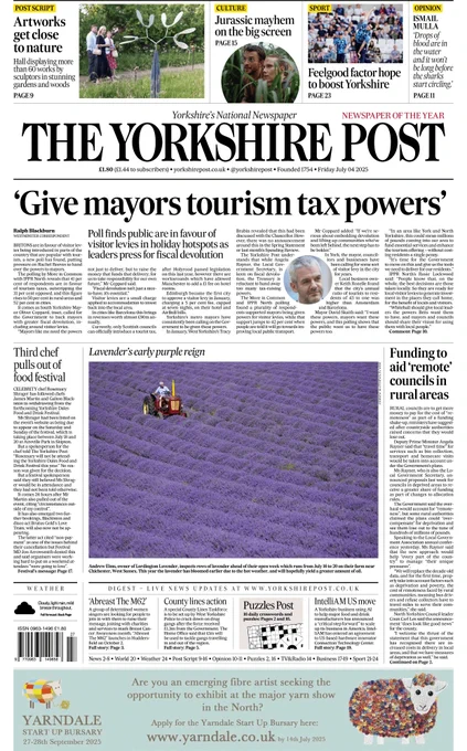Today's front page of The Yorkshire Post.