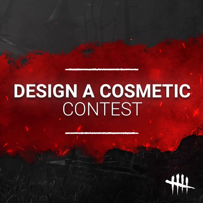 Dark background with a red paint-like splash in the center with bold white text that reads 'DESIGN A COSMETIC CONTEST'.