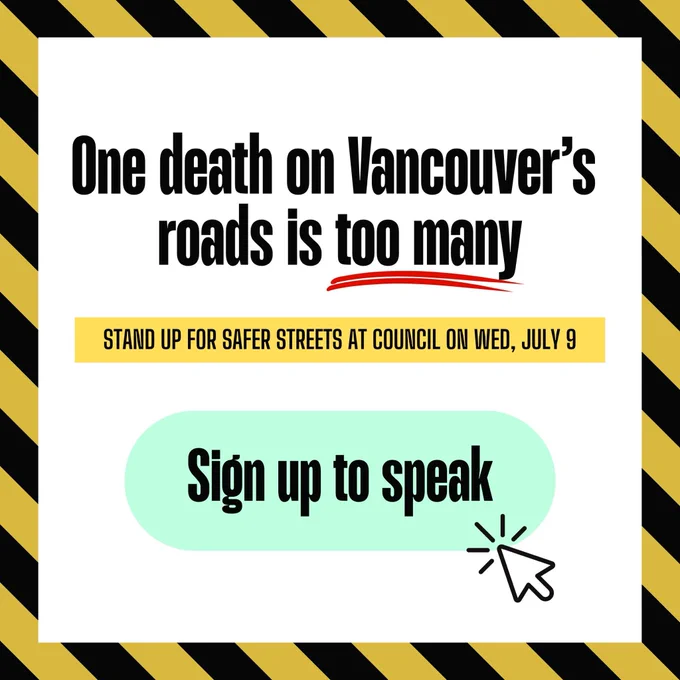 One death on Vancouver's roads is too many

STAND UP FOR SAFER STREETS AT COUNCIL ON WED, JULY 9

Sign up to speak