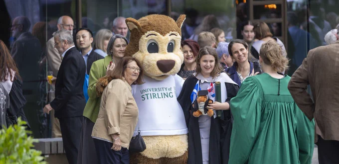 people around the University of Stirling squirrel mascot