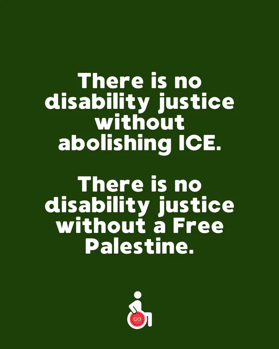 There is no disability justice without abolishing ICE.

There is no disability justice without a Free Palestine.