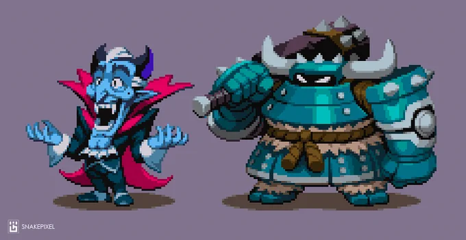 Pixel art of Donnie Friday and the knight from the show of the same name, drawn in Chibi / Super Deformed style. Donnie is joyous and oblivious. The knight is angry. As expected.
