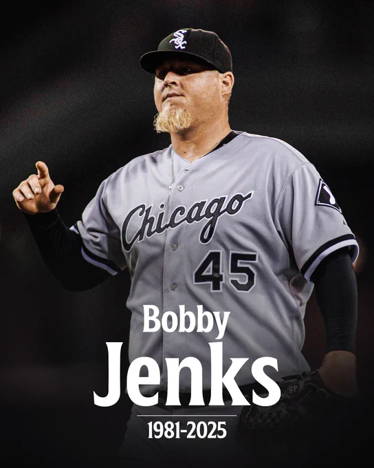 In Memoriam: Bobby Jenks (1981-2025)
Pictured: Bobby Jenks points as he walks off the mound in a road gray White Sox uniform with black and white lettering.