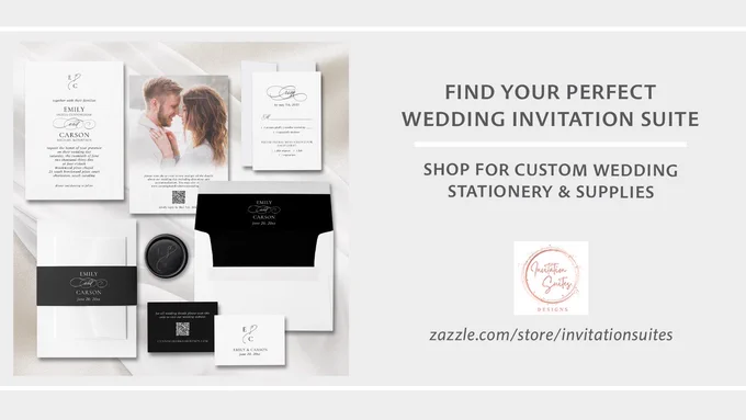 Elegant black & white wedding invitation suite featuring custom monogram initials and graceful calligraphy—ideal for upscale, timeless celebrations.