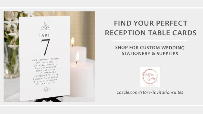Elegant black & white wedding table number card with classic serif font, botanical leaf accents, and guest list—visible from both sides for a refined reception setup.