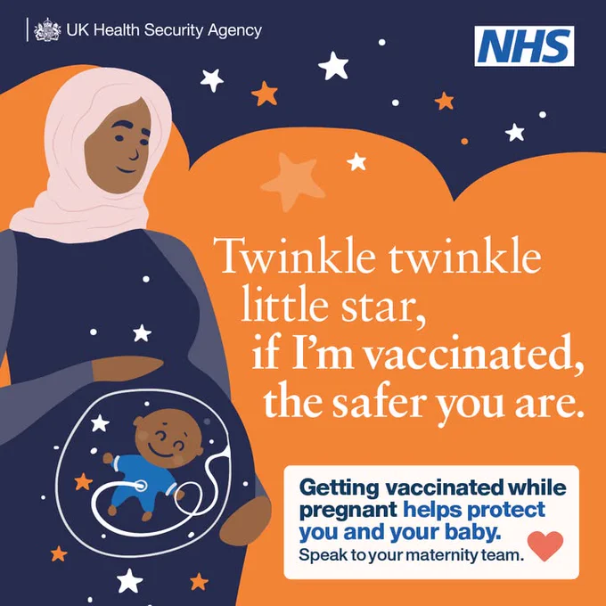 Getting vaccinated while pregnant helps protect you and your baby. Speak to your maternity team.