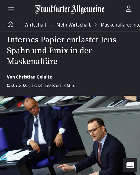 Frankfurter Allgemeine: Internes Papier entlastet Jens Spahn und Emix in der Maskenaffäre