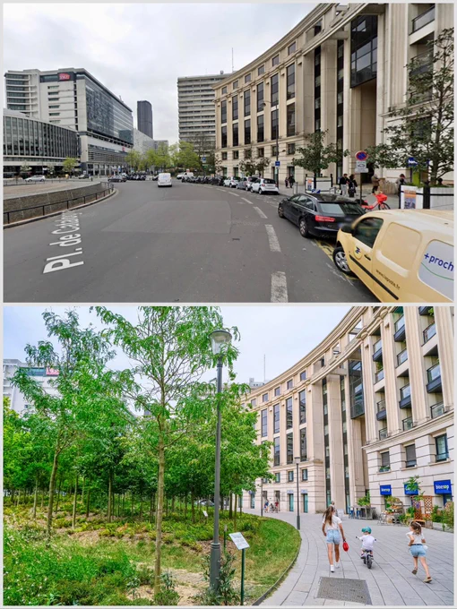 Before and after photo of Place de Catalogne urban forest