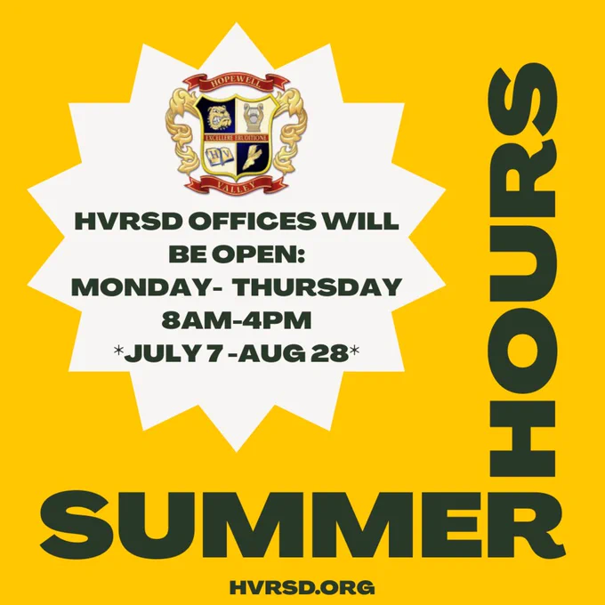 HVRSD Summer Hours Image