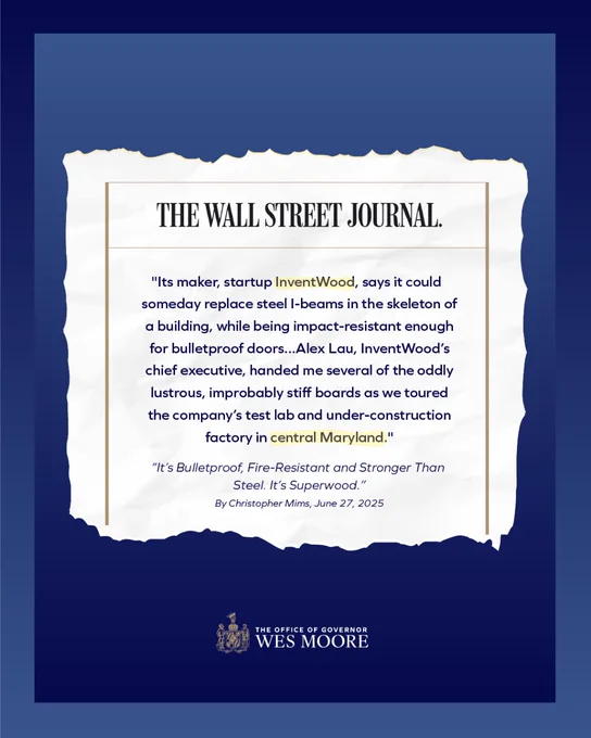 An image of a Wall Street Journal article about InventWood. 