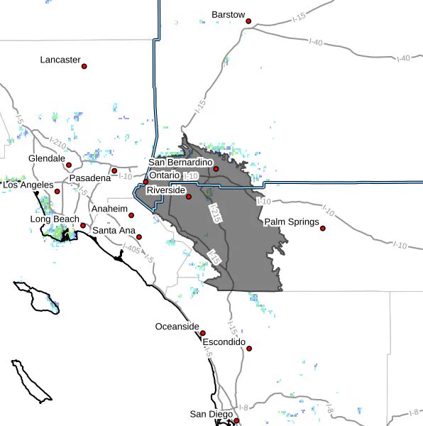 Map showing Southern California with major cities including Los Angeles, San Diego, and San Bernardino highlighted, with geographic details and road networks visible.