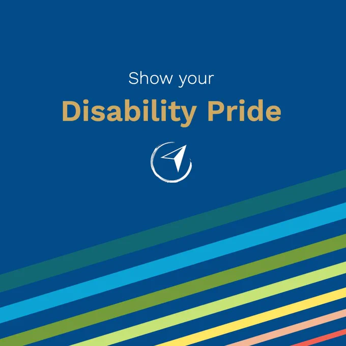 show your disability pride, with truenorth wayfinder icon and colored stripes
