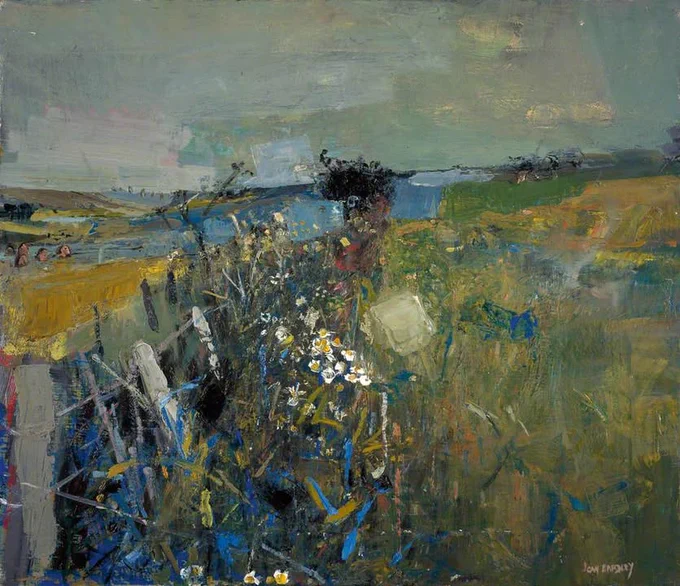 Painting by Joan Eardley, featuring a vibrant, textured depiction of a rural scene with wildflowers and fields under a cloudy sky.

© the Eardley estate. All rights reserved, DACS 2025. Image credit: Museums & Galleries Edinburgh – City of Edinburgh Council