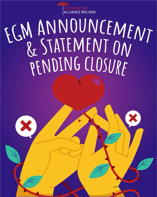 Sex Workers Alliance Logo
EGM Announcement & Statement on pending closure

On a dark blue gradient background. There is an illustration of yellow hands holding a heart with throns around it. 