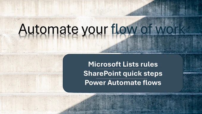 Automate your flow of work with Microsoft Lists rules, SharePoint quick steps, and Power Automate flows -All in Microsoft 365.