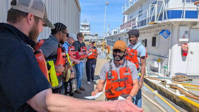 Ingram Barge Company deckhands, mates and other crew members prepare to set off on the water as part of the new virtual field trip program.