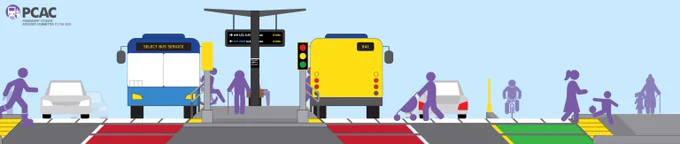 PCAC graphic showing center-running bus lanes