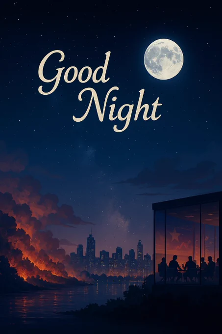 🌙 Good Night #001

"ChronoPulse: Night #001"
🗓️ Events covered: June 30 – July 6, 2025

The world winds down, but shadows still speak.
A full moon casts its glow over a scorched treeline — Europe’s wildfires still smolder from record heat. Across the water, a restless city flickers in neon silence.
Within glass towers, leaders retreat after tense G7 dialogues. Markets cool, but never truly sleep.
Above, the stars scatter gently across a planet that’s still on edge.
This isn’t stillness. It’s the calm between signals.

🖌️ Art by @NeverSure_BTC
#ChronoPulse