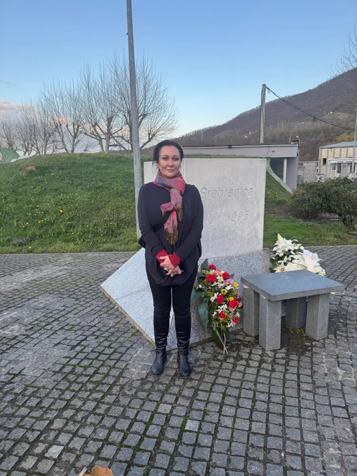Victims Minister Siobhian Brown at a memorial in Srebrenica to victims of the Bosnia atrocities