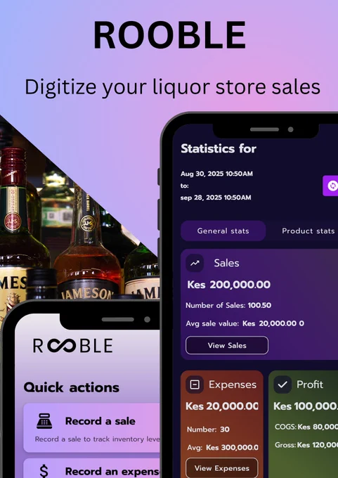 A bold promotional message encouraging liquor store owners to use Rooble to digitize sales and manage their business efficiently.